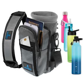 Water Bottle Holder Carrier Bottle Cooler w Adjustable Shoulder Strap and Front Pockets Suitable for 16 oz to 25oz Bottles Carry Protect Insulate Your