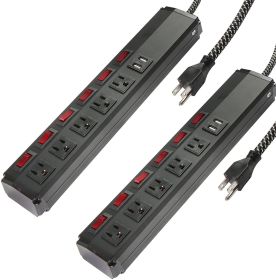 Bosonshop Surge Protector Power Strip with Outlets and USB Charging Ports 6-Foot Cord for Home, Office -Black (2, 5 outlets+2 USB)