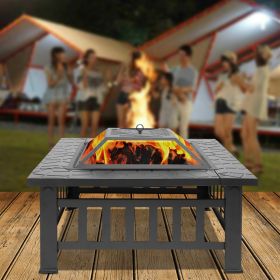 Portable Courtyard Metal Fire Pit with Accessories Black